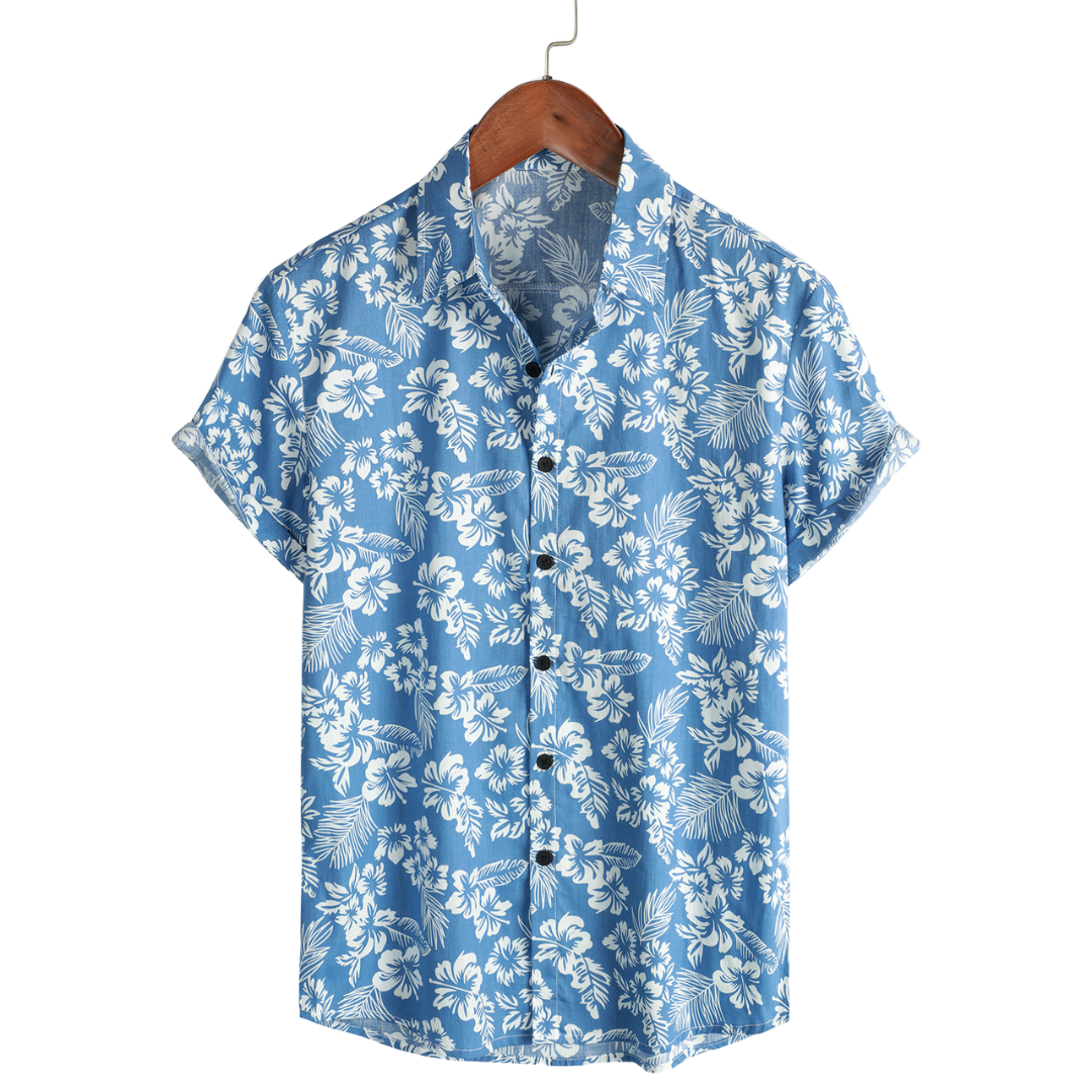 Julien l Hawaïblouse met korte mouwen en bloemenpatroon