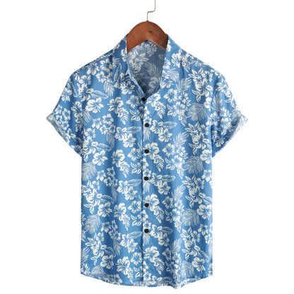 Julien l Hawaïblouse met korte mouwen en bloemenpatroon