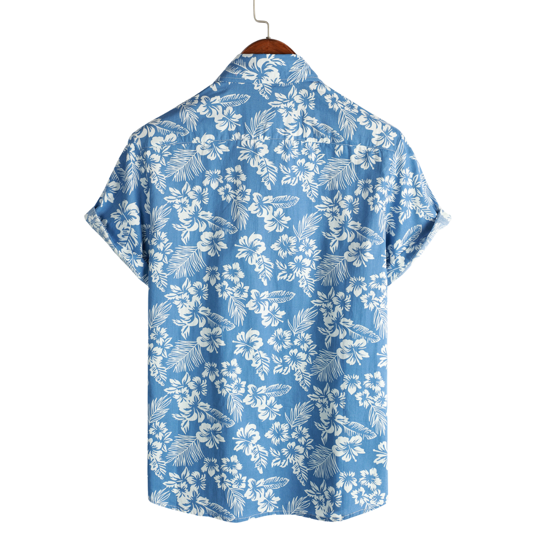 Julien l Hawaïblouse met korte mouwen en bloemenpatroon