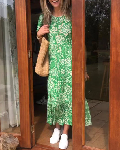 Tinne | Lange jurk met korte mouwen en bloemenprint